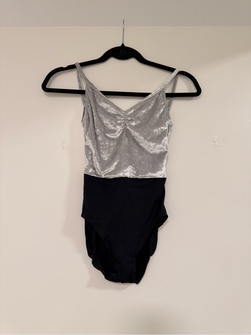 Silver Velvet & Black Cotton-Blend Leotard